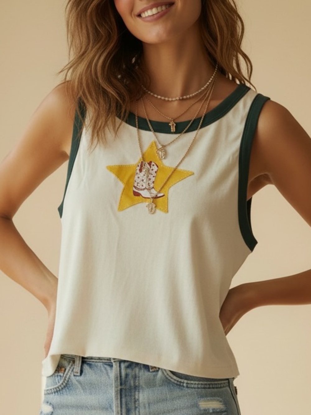 Daydreamer Cream Tank Top with Cowboy Boot Graphic